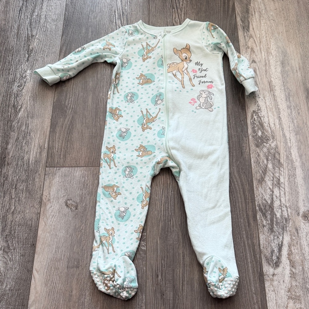 Disney Baby Girls Mint Bambi Printed Footed One-Piece Pajamas